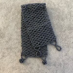 wide woven beaded fashion bracelet 7.5" iridescent black